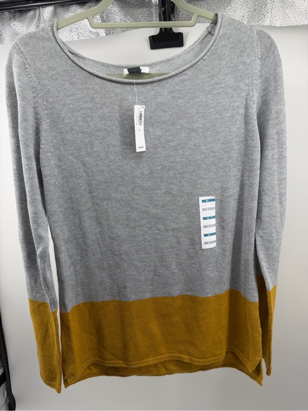 Old Navy Gray and Mustard Colorblock Long-Sleeve Sweater
